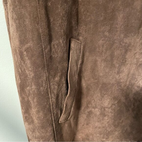 Centigrade Brown washable Suede Leather Longline Coat Jacket Overcoat 2X - Picture 2 of 7